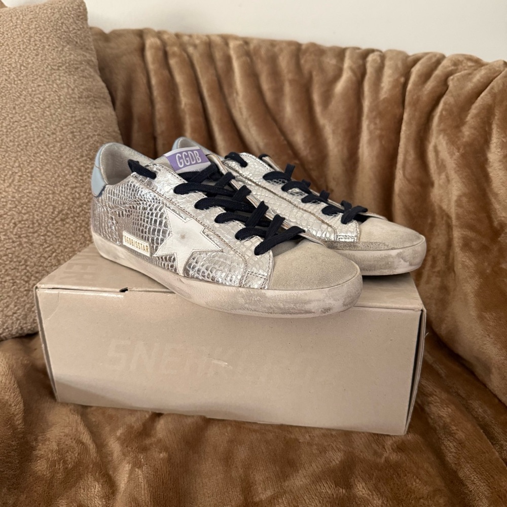 Golden Goose Vigna Superstar Metallic Silver Croc Effect Sneakers